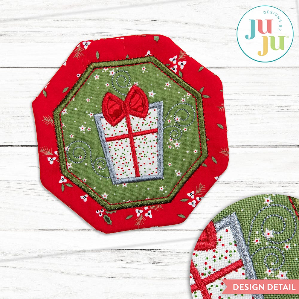 In The Hoop Gift Coaster Project | Machine Embroidery Designs by JuJu