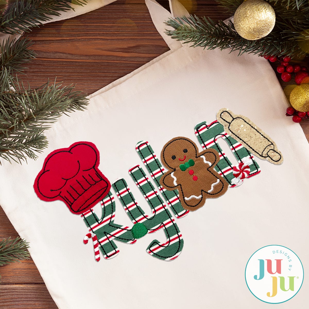 Daisy Doodle Gingerbread Baking Bean Stitch Applique Embellishment Set | Machine Embroidery Designs by JuJu