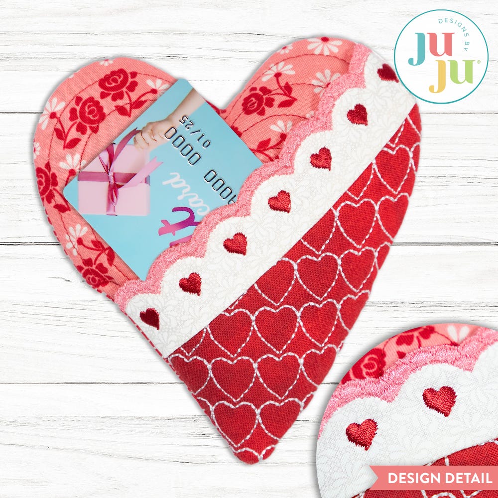 In The Hoop Heart Gift Card Holder Project | Machine Embroidery Designs by JuJu