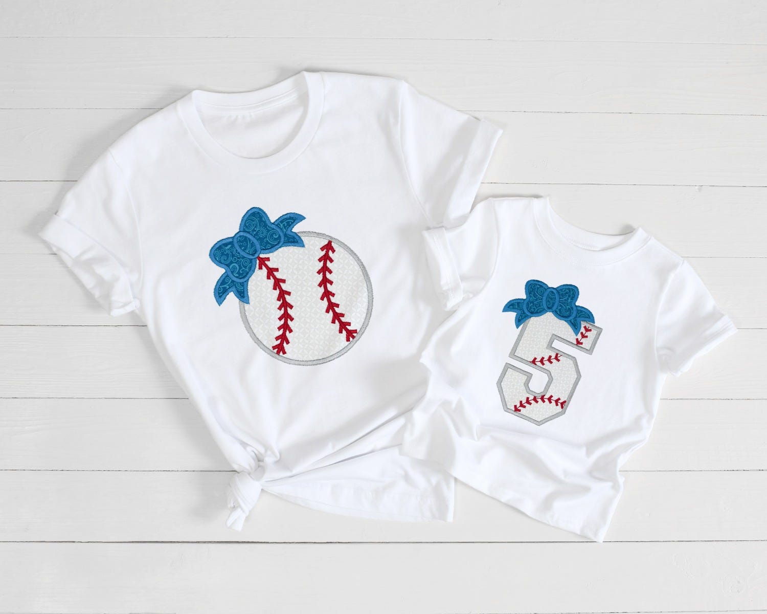 Baseball Bow Number Set Applique | Machine Embroidery Designs by JuJu