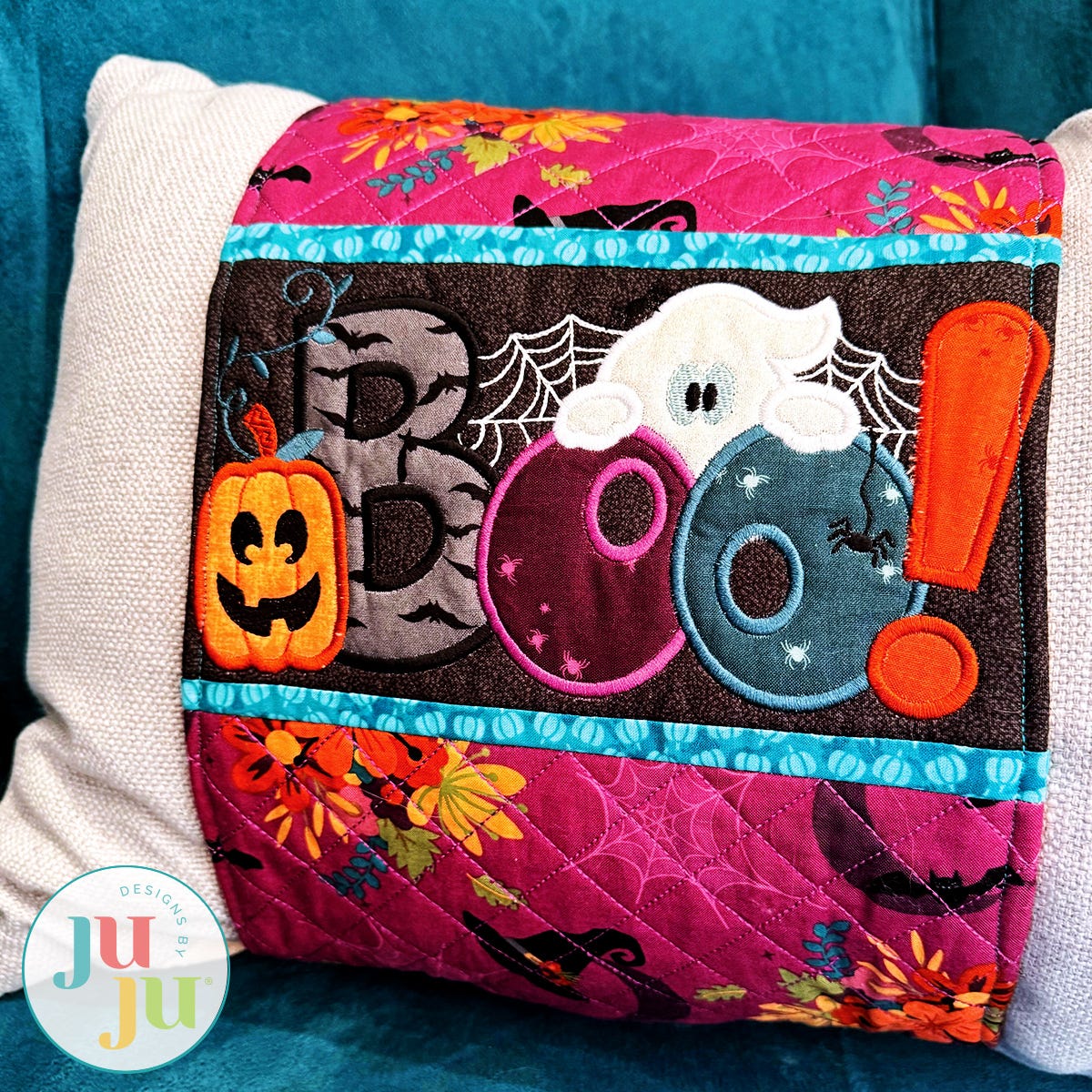 In The Hoop Boo Pillow Wrap Project | Machine Embroidery Designs by JuJu
