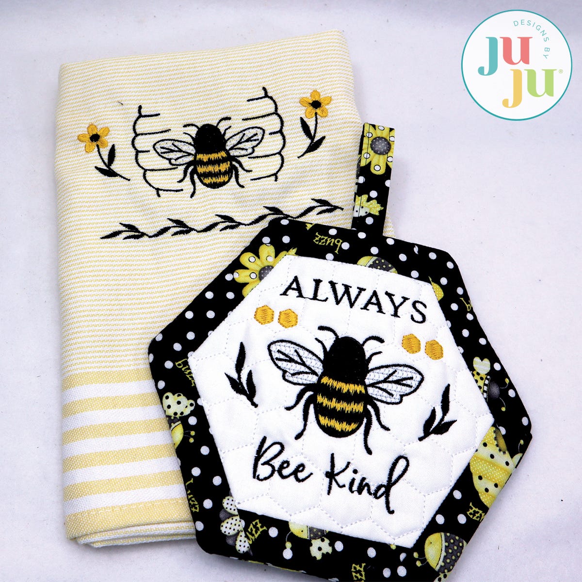 Bee Kitchen Set by Oma's Place | Machine Embroidery Designs by JuJu