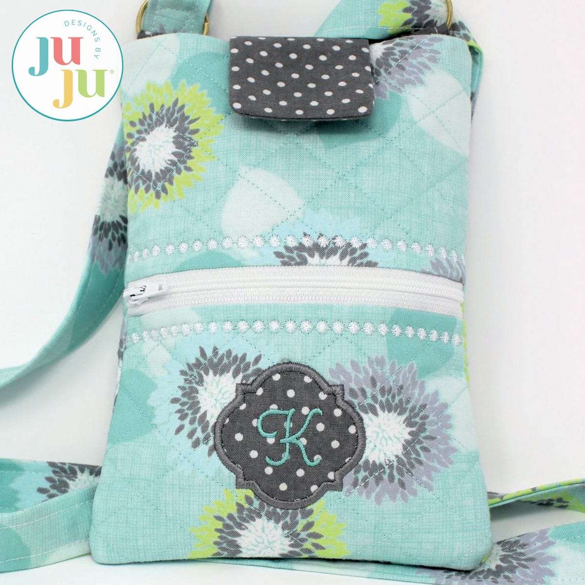 In The Hoop Quilted Smart Phone Case/Crossbody Bag Project by Oma's Place | Machine Embroidery Designs by JuJu