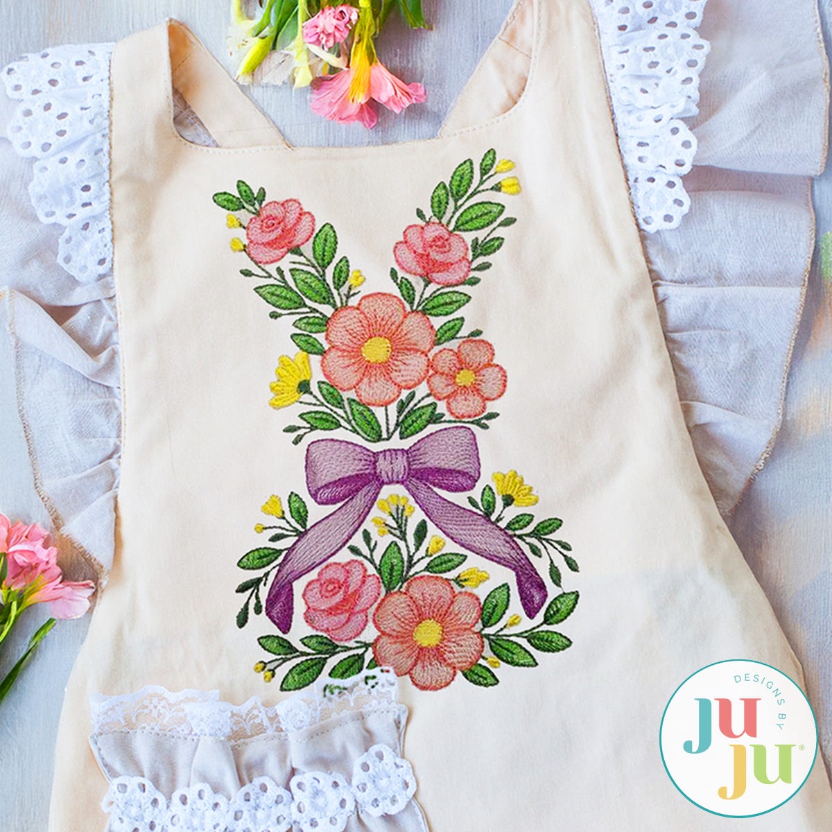 Floral Bunny Embroidery Design | Machine Embroidery Designs by JuJu