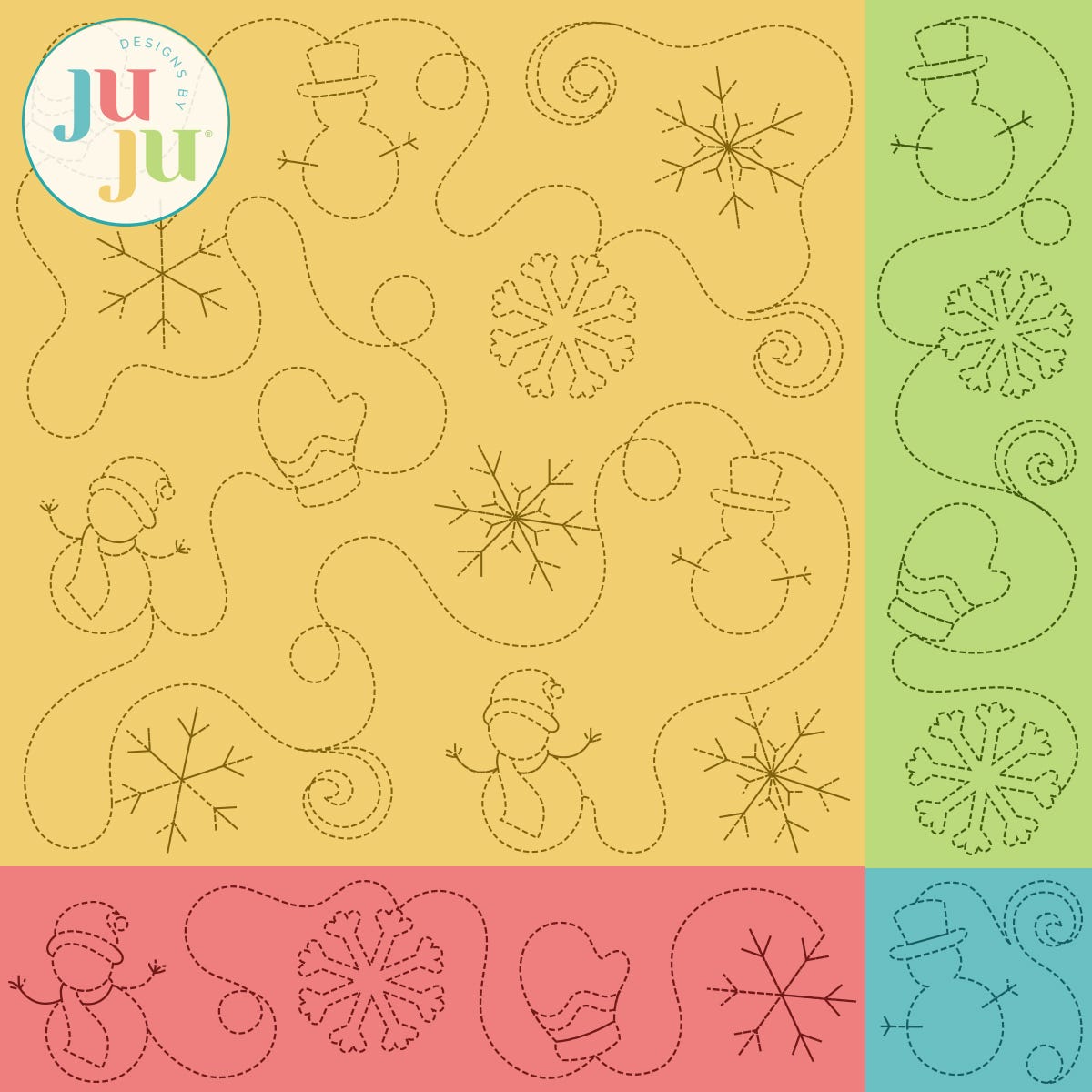 Snowmen Snowflakes Quilting Backdrops Design | Machine Embroidery Designs by JuJu