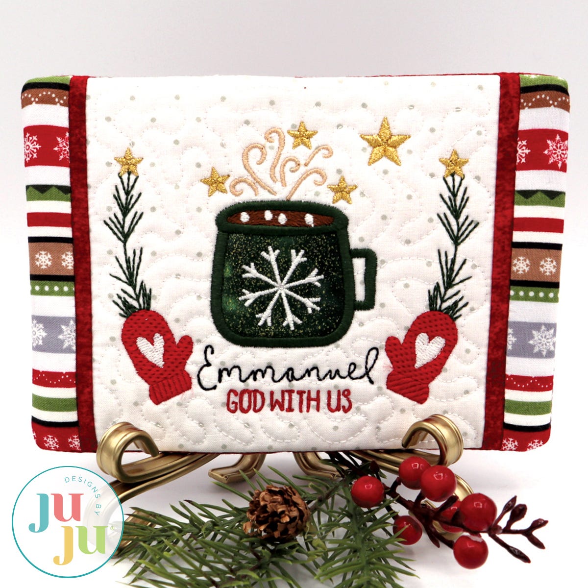 Inspirational Christmas Mug Rug - God With Us by Oma's Place | Machine Embroidery Designs by JuJu