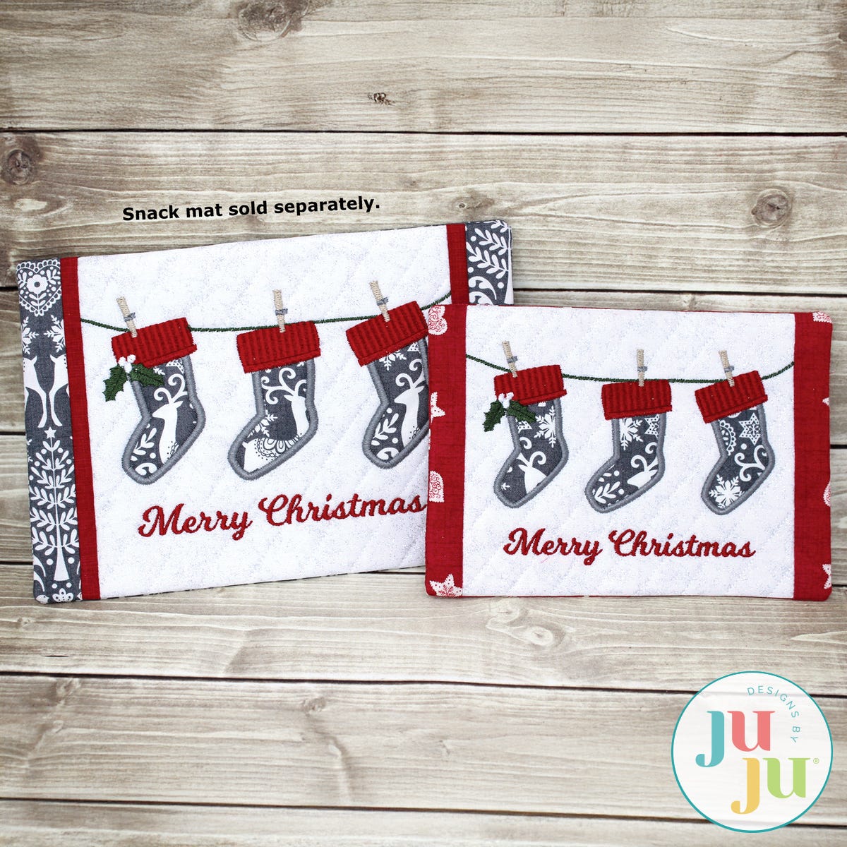  Stockings Mug Rug by Oma's Place | Machine Embroidery Designs by JuJu