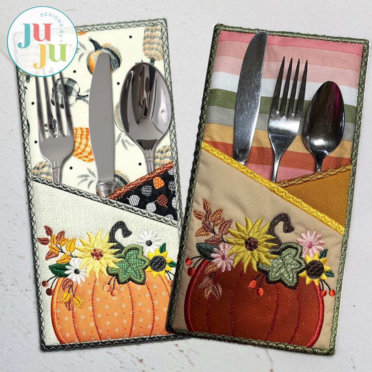 In The Hoop Pretty Pumpkin Utensil Holder Project | Machine Embroidery Designs by JuJu