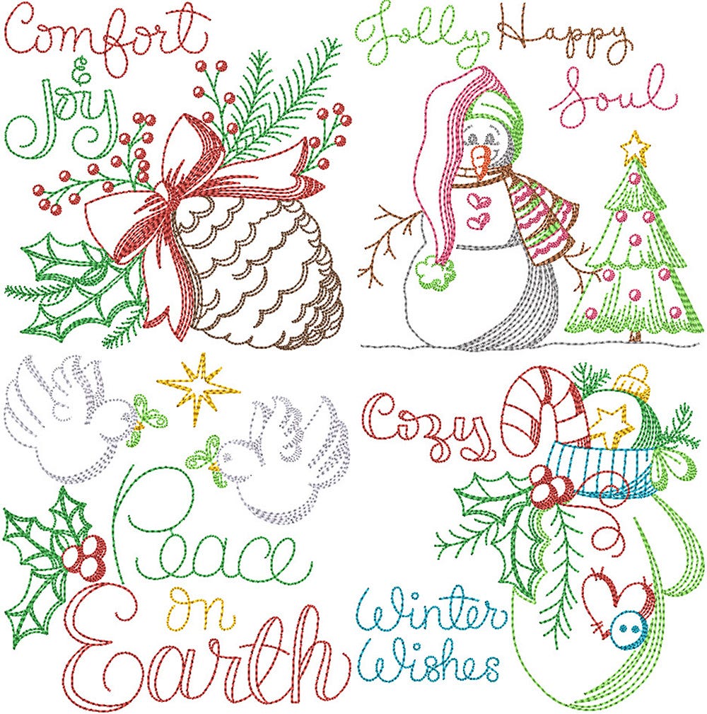 Simply Christmas Sketch 3 Embroidery Set | Machine Embroidery Designs by JuJu