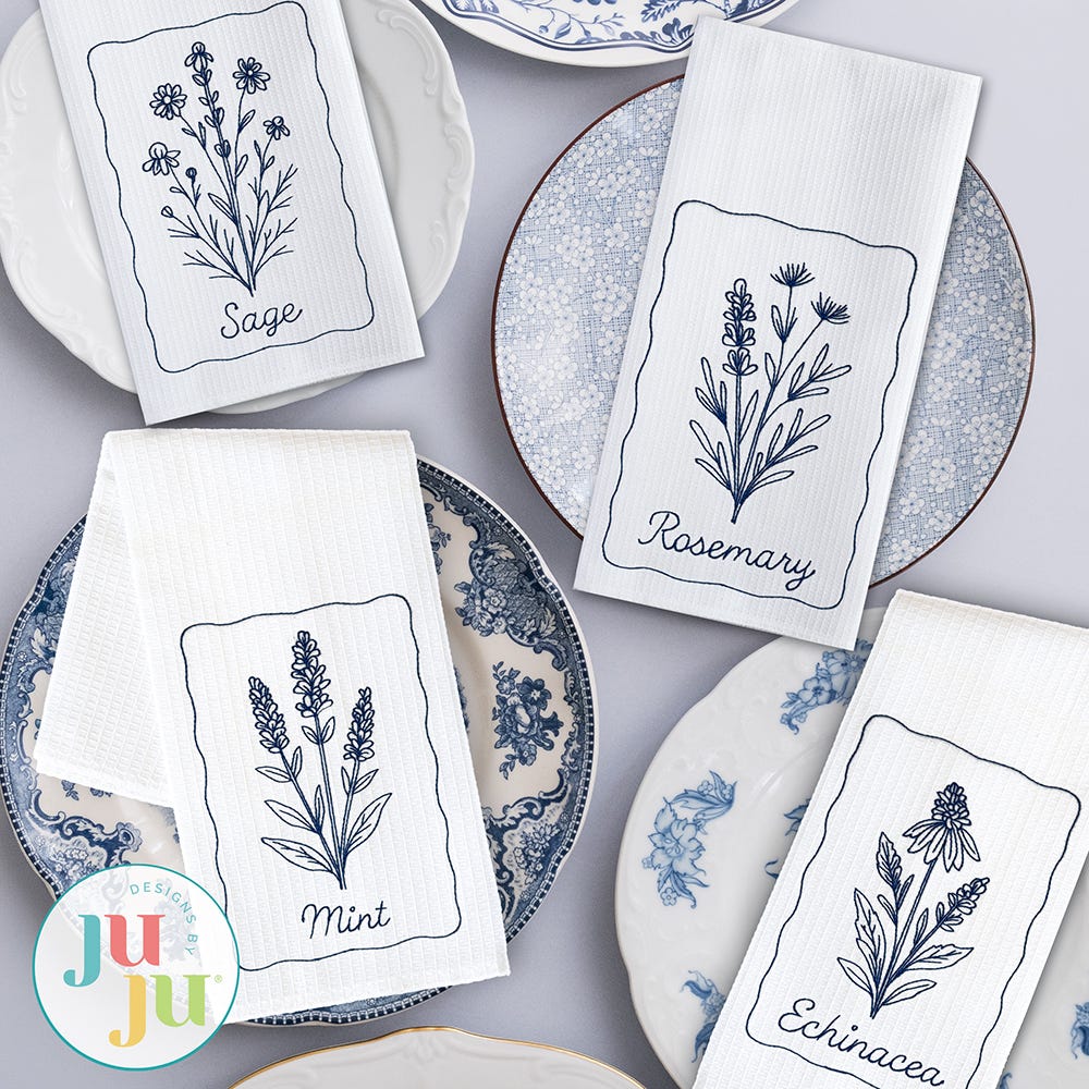 Bluework Herbs Embroidery Set 1 | Machine Embroidery Designs by JuJu