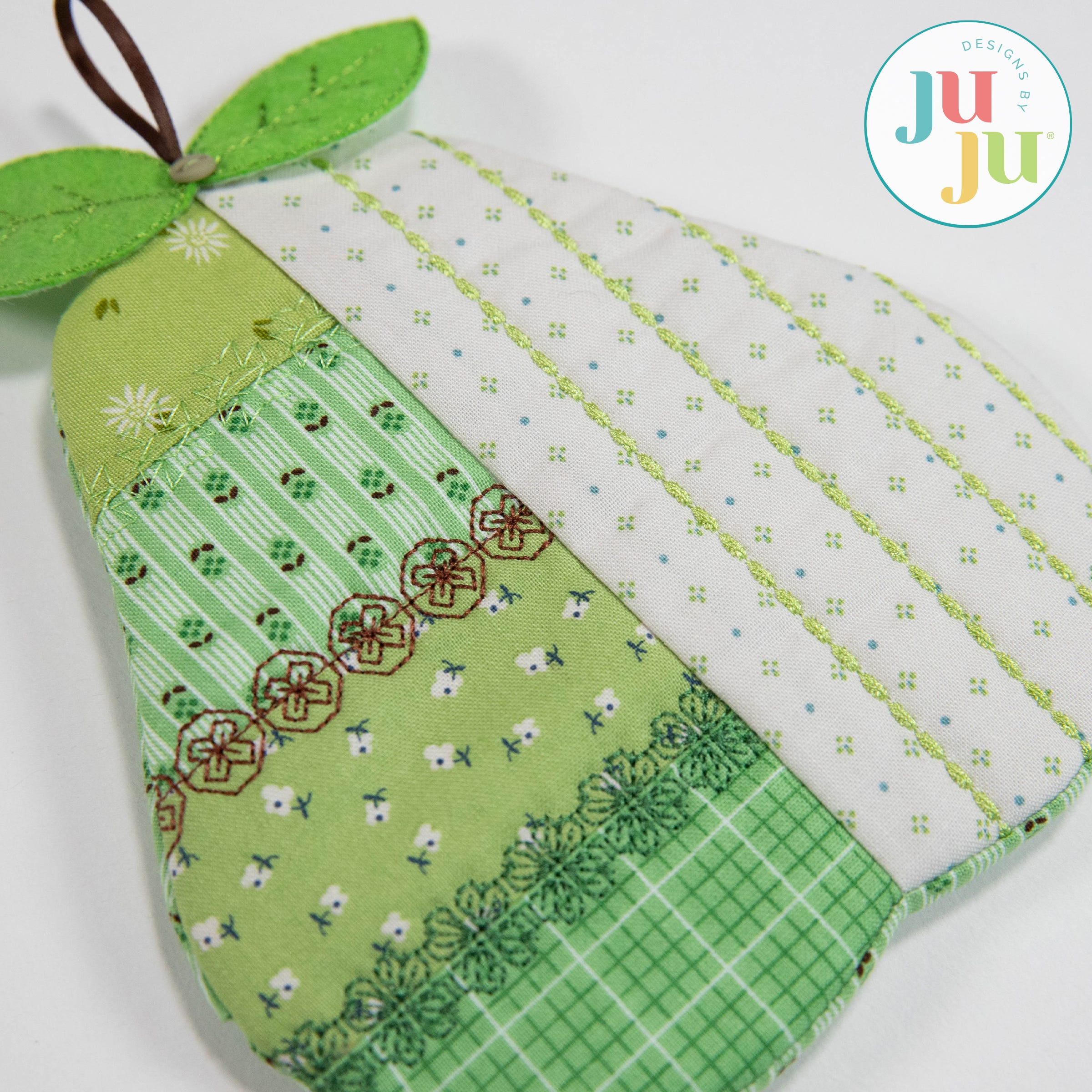 In The Hoop Pear Coaster & Hot Pad Project | Machine Embroidery Designs by JuJu