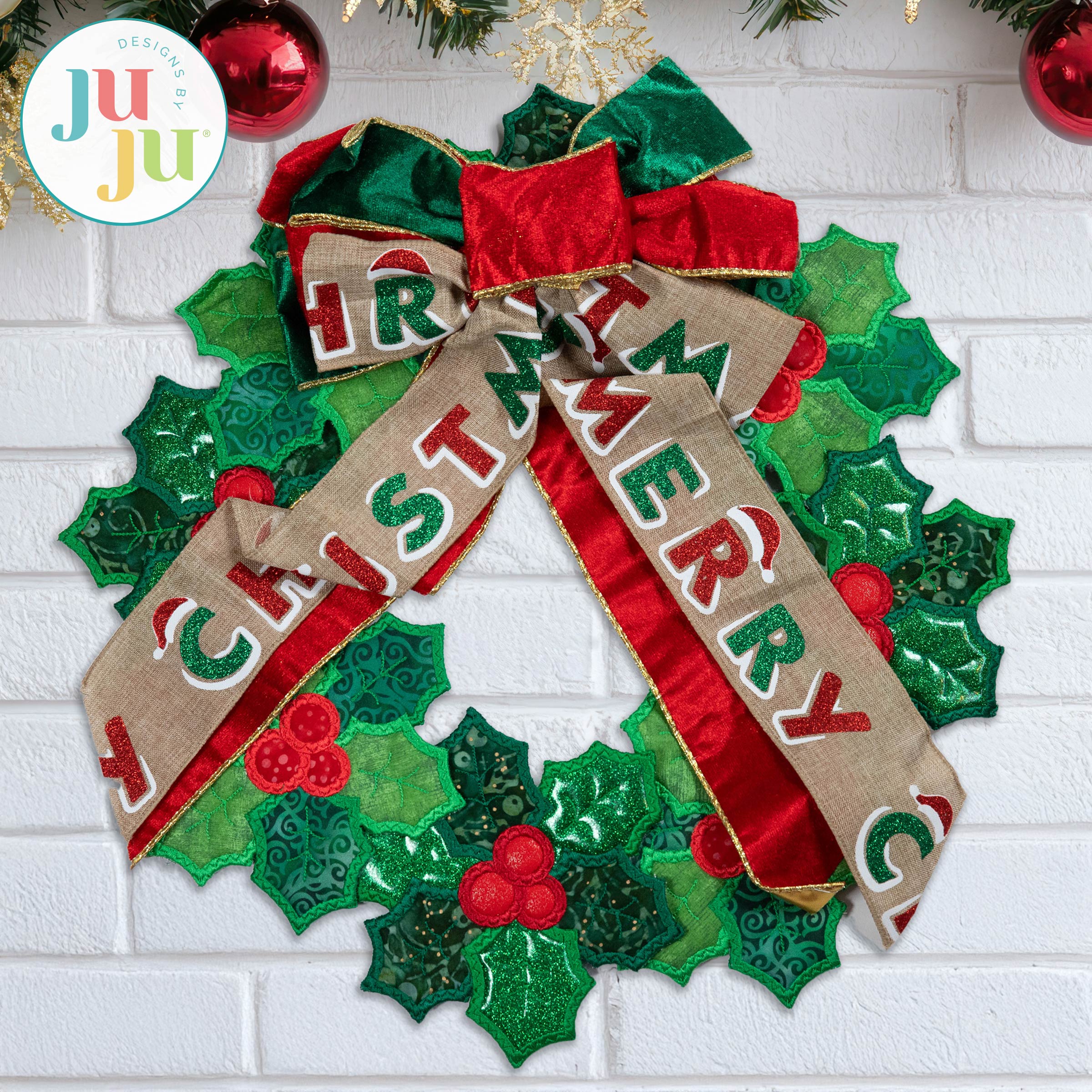 In The Hoop Christmas Holly Wreath Project