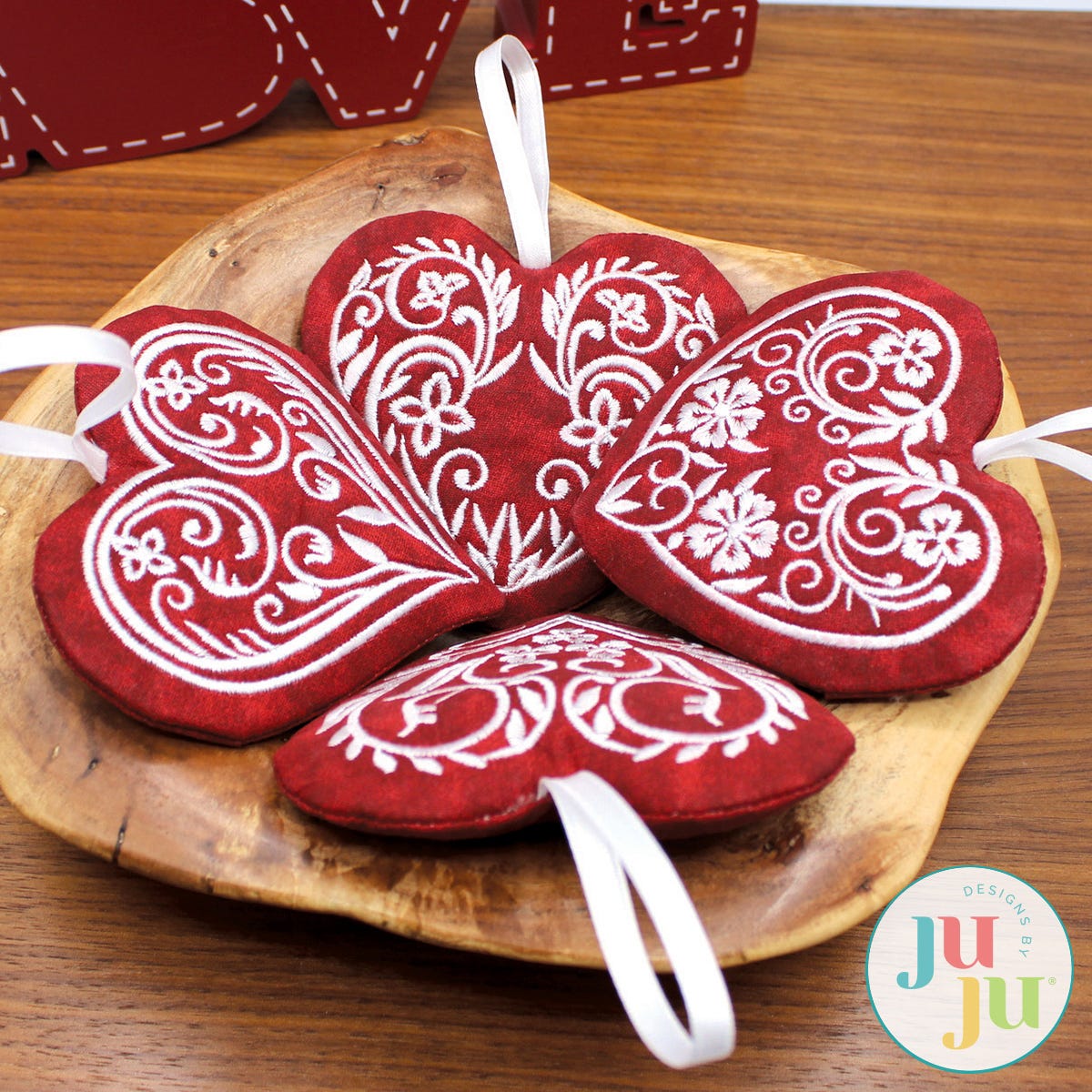 3D Filigree Hearts by Oma's Place | Machine Embroidery Designs by JuJu