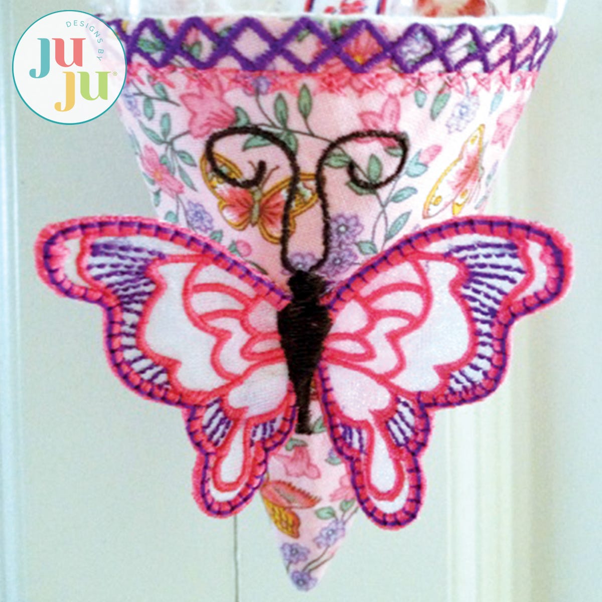 In The Hoop Butterfly Fabric Cone Project by Oma's Place | Machine Embroidery Designs by JuJu