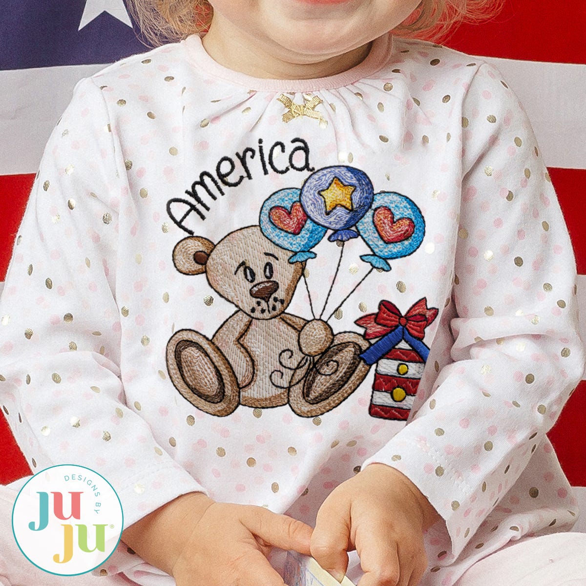 Patriotic Scenes Teddy Bear Embroidery Design | Machine Embroidery Designs by JuJu