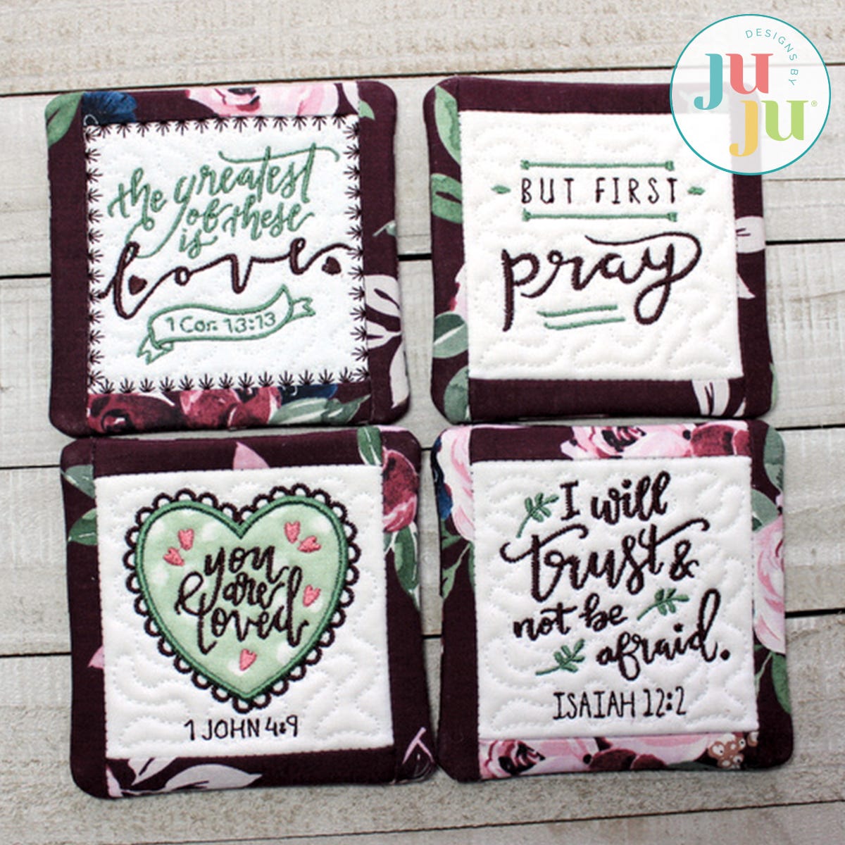 Inspirational Coasters by Oma's Place | Machine Embroidery Designs by JuJu