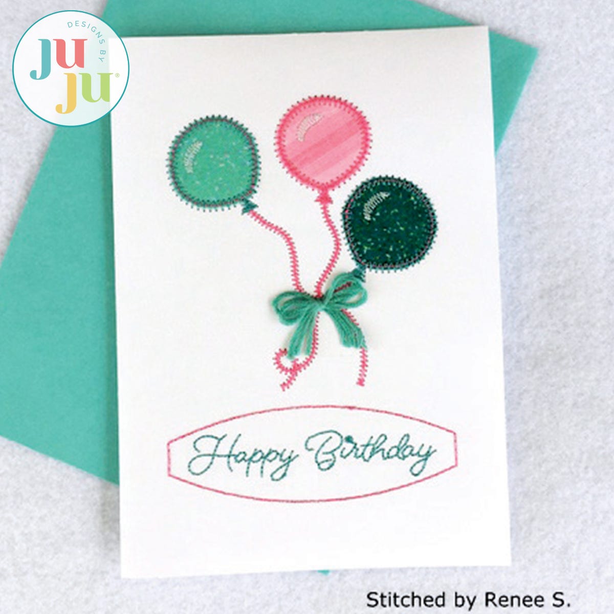 Balloon Birthday Greeting Card Embroidery Design by Oma's Place | Machine Embroidery Designs by JuJu