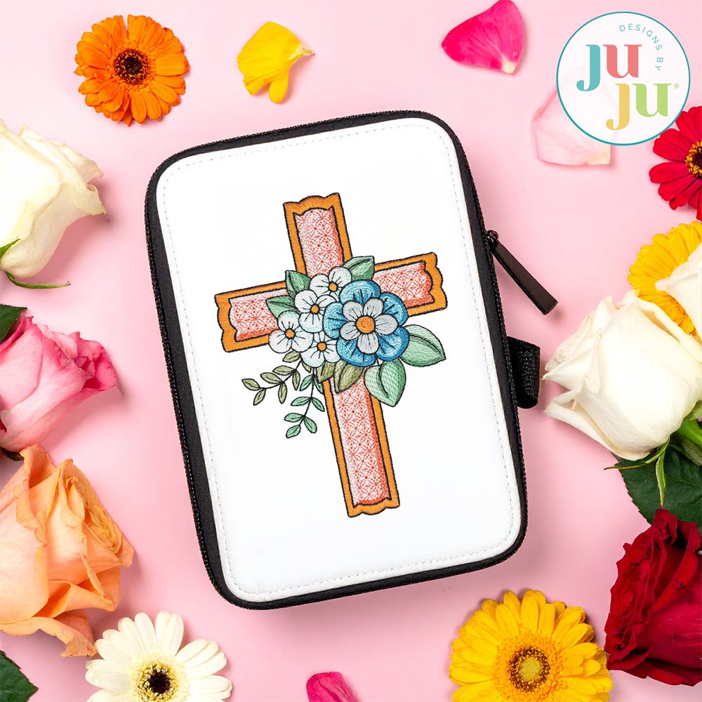 Floral Cross 4 Embroidery Design | Machine Embroidery Designs by JuJu