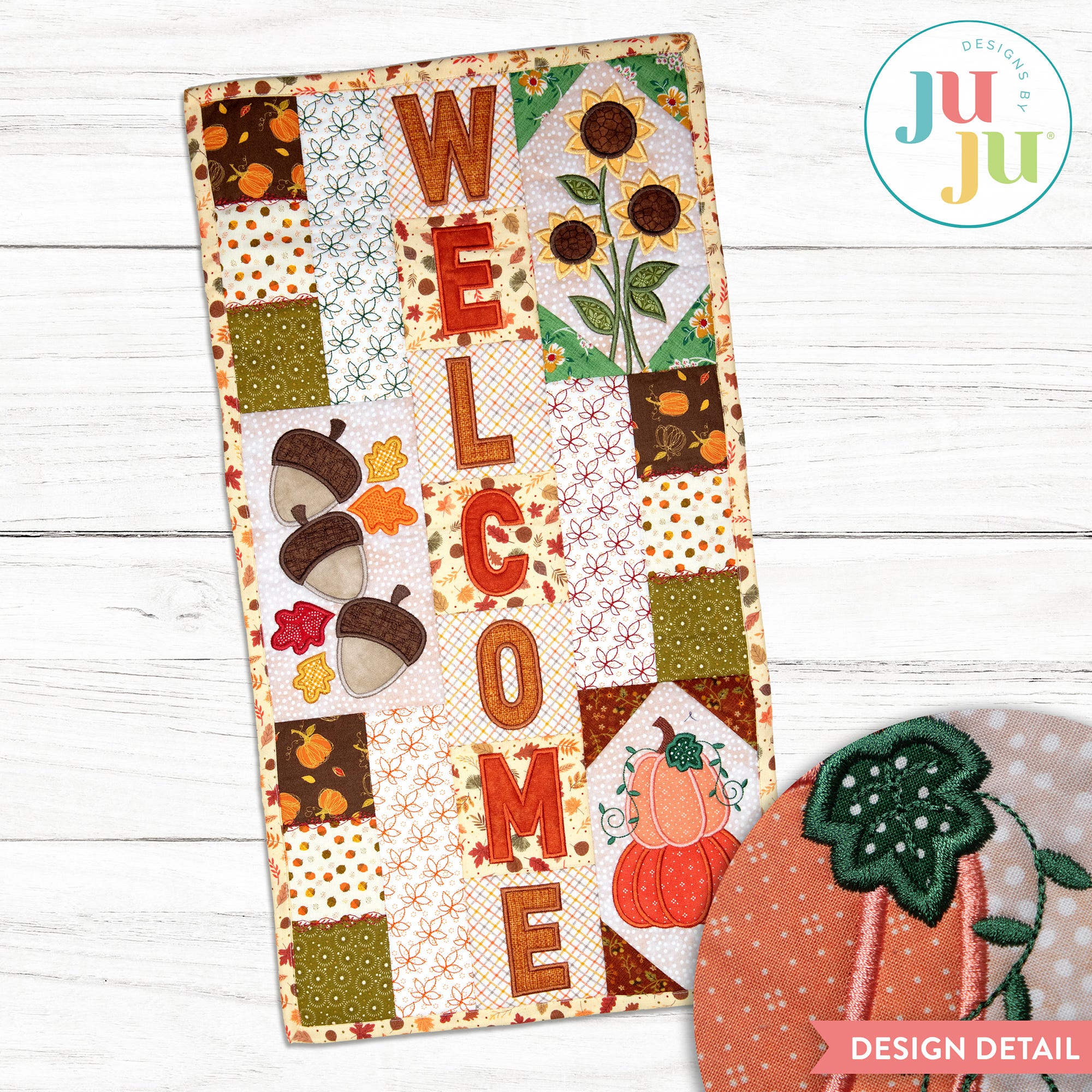 In The Hoop Fall Welcome Wall Hanging Project | Machine Embroidery Designs by JuJu