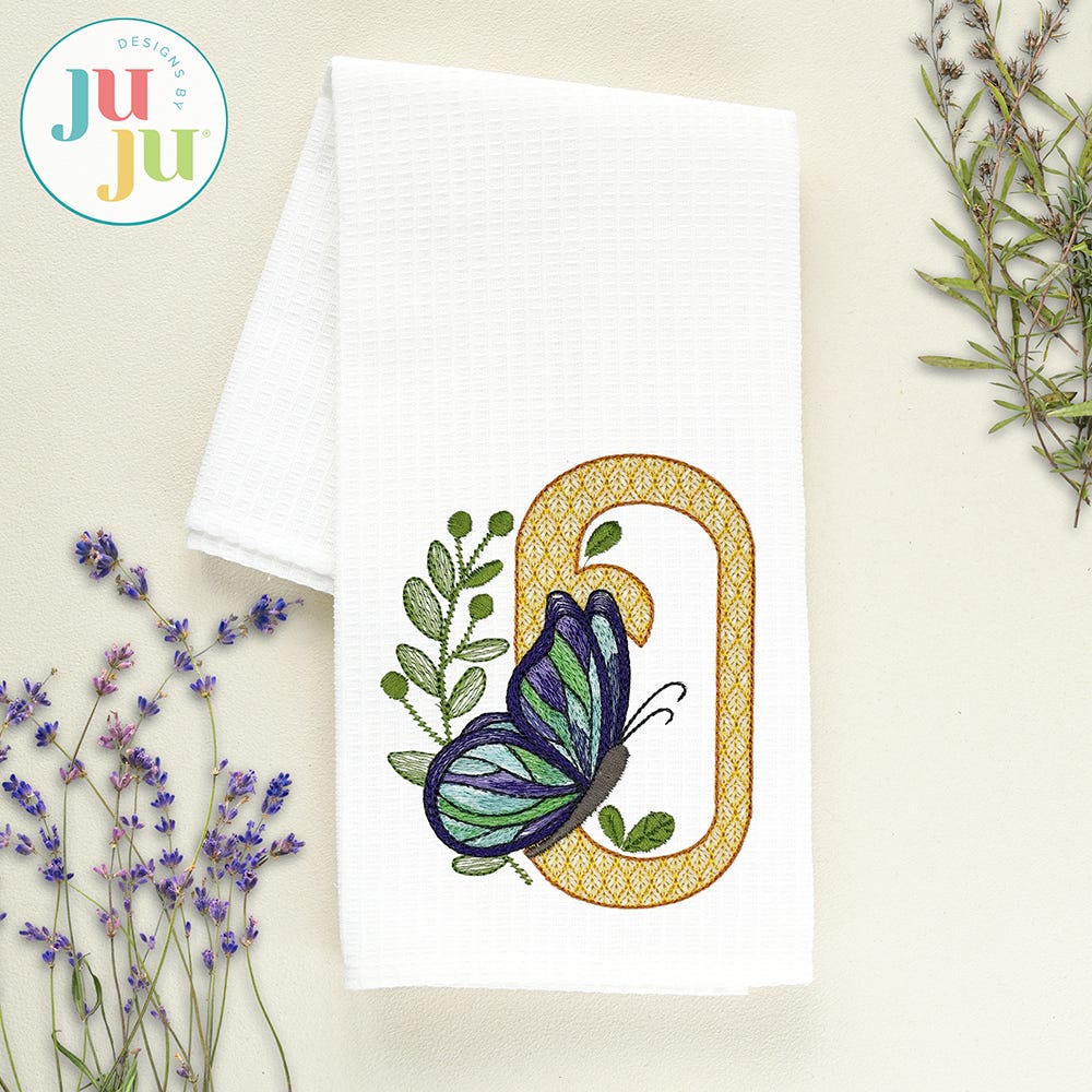 Elegant Butterfly Numbers Embroidery Set | Machine Embroidery Designs by JuJu