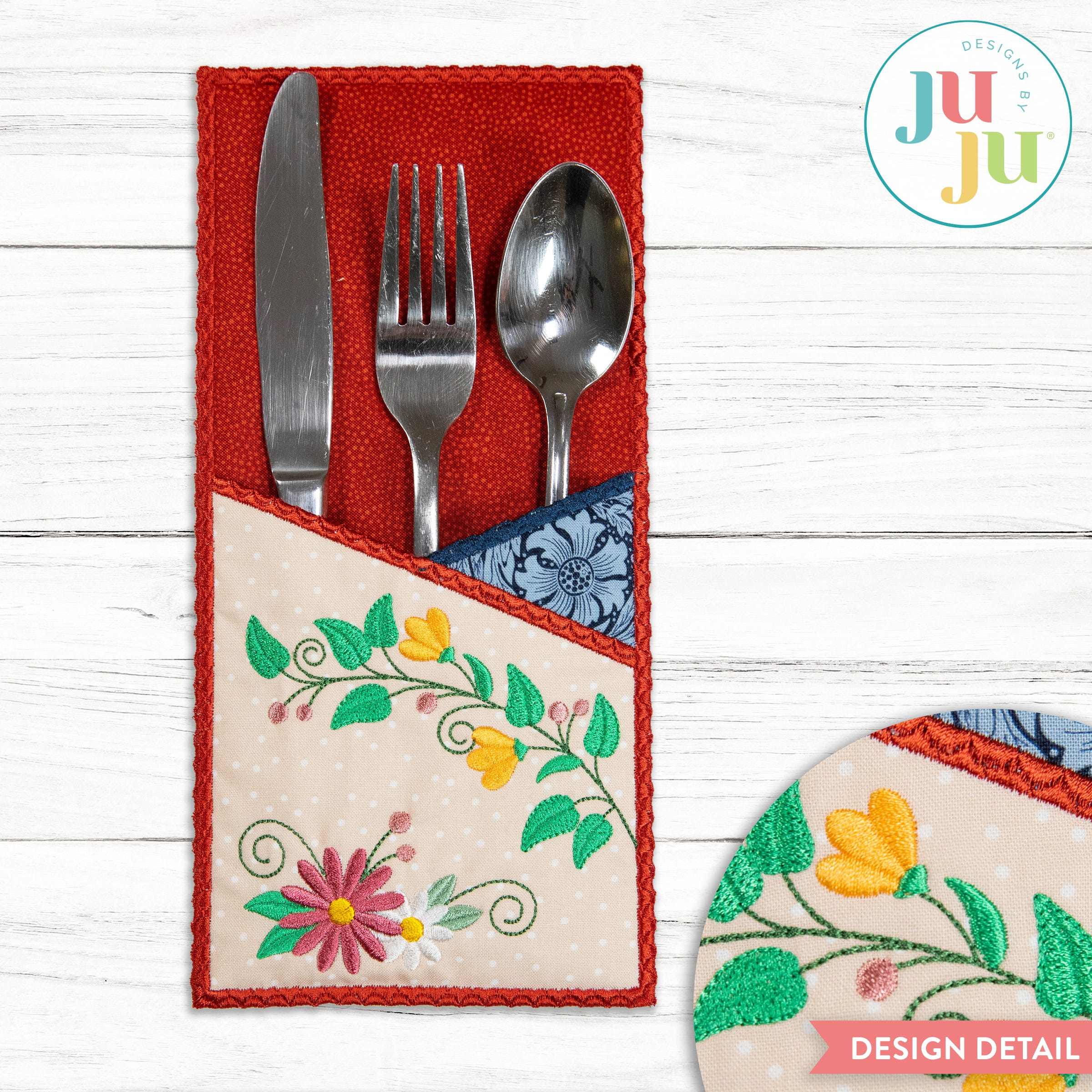 In The Hoop Spring Flowers Utensil Holder Project | Machine Embroidery Designs by JuJu
