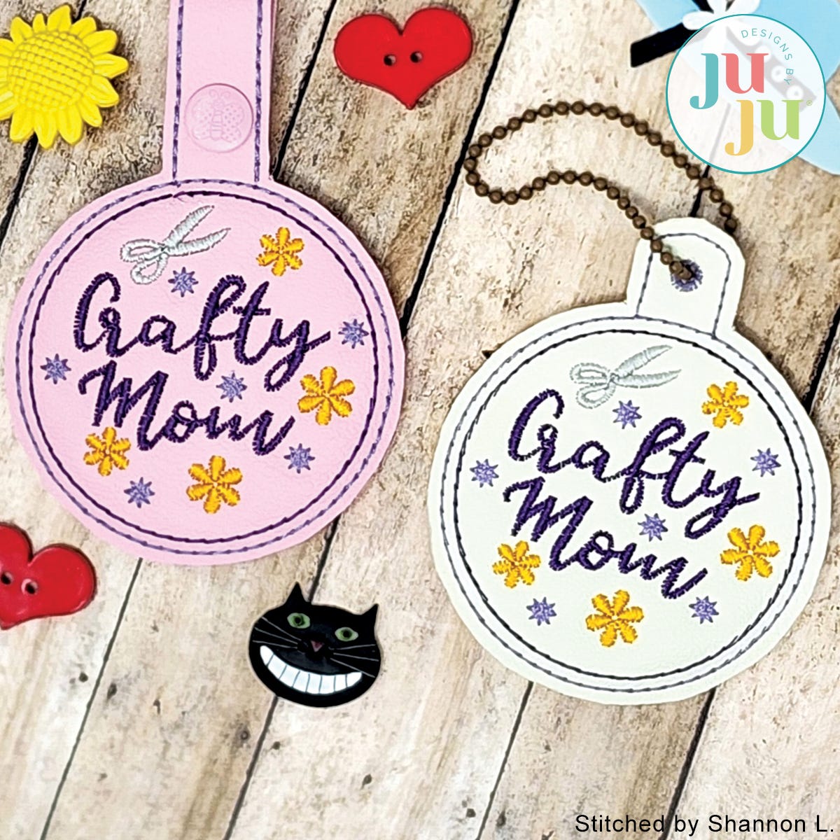 In The Hoop Crafty Mom Snap Tags Project by Oma's Place | Machine Embroidery Designs by JuJu