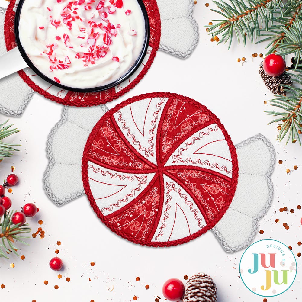 In The Hoop Peppermint Mug Rug Project | Machine Embroidery Designs by JuJu