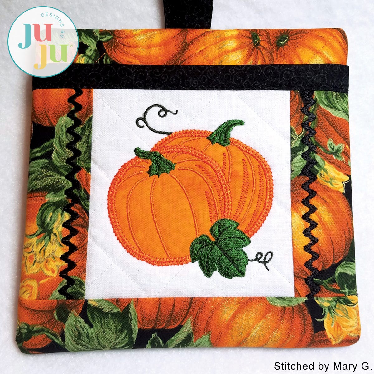 Pumpkin Pocket Potholder by Oma's Place | Machine Embroidery Designs by JuJu