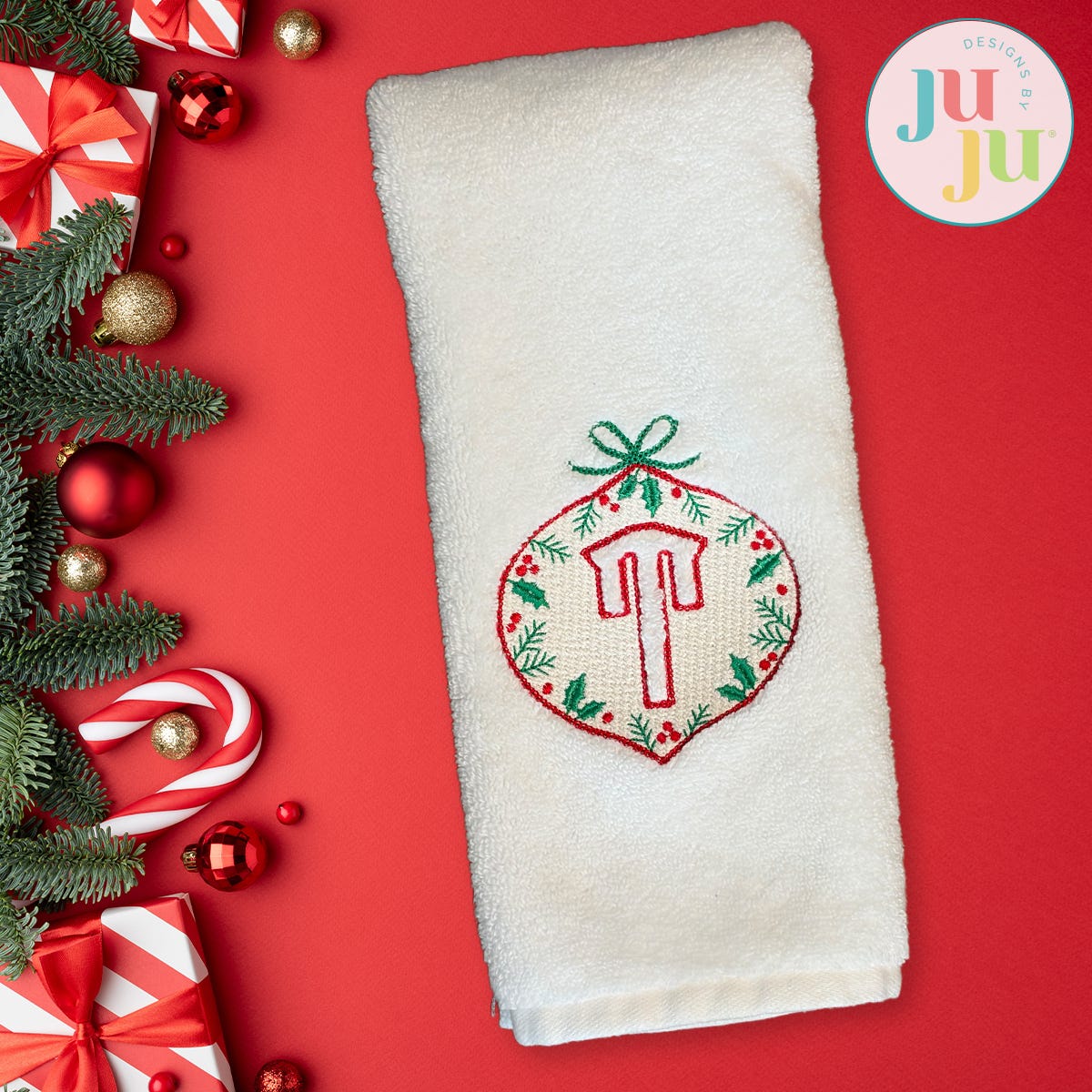 Christmas Ornament Embossed Monogram Embroidery Font | Machine Embroidery Designs by JuJu