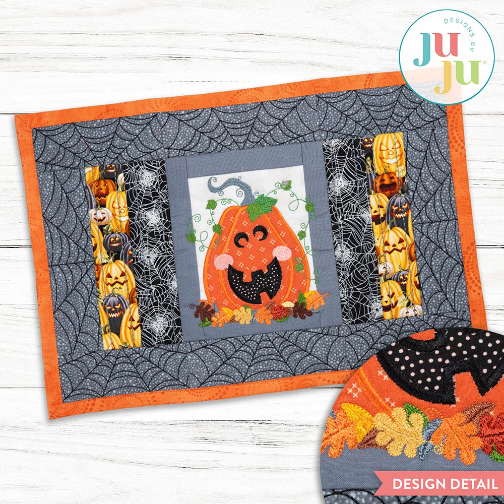 In The Hoop Modular Jack O Lantern Placemat Project | Machine Embroidery Designs by JuJu