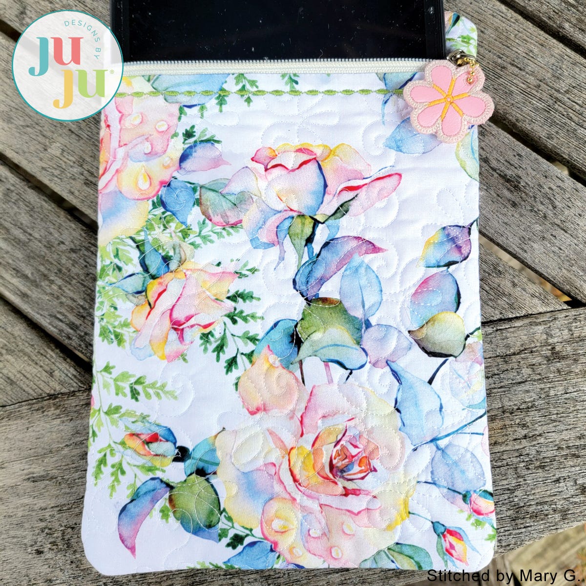 Floral Tablet Bag by Oma's Place | Machine Embroidery Designs by JuJu