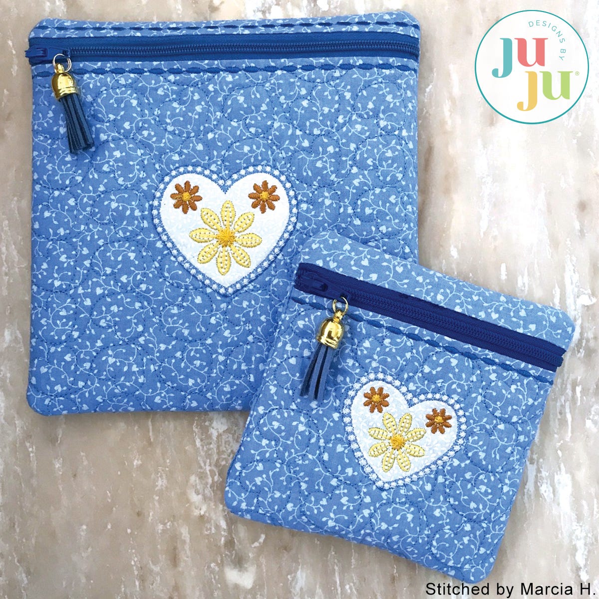 In The Hoop Daisy Heart Bag Project by Oma's Place | Machine Embroidery Designs by JuJu