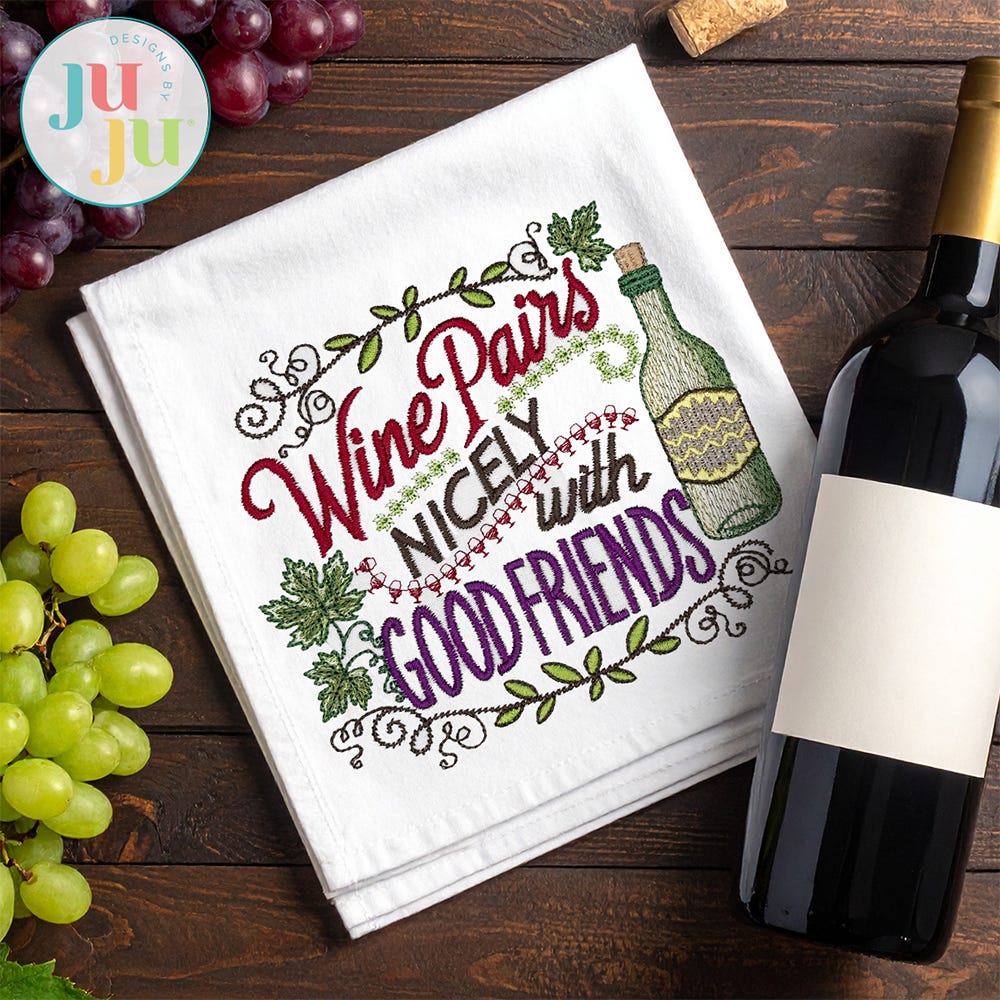 Wine Chalkboard Word Art Embroidery Set | Machine Embroidery Designs by JuJu