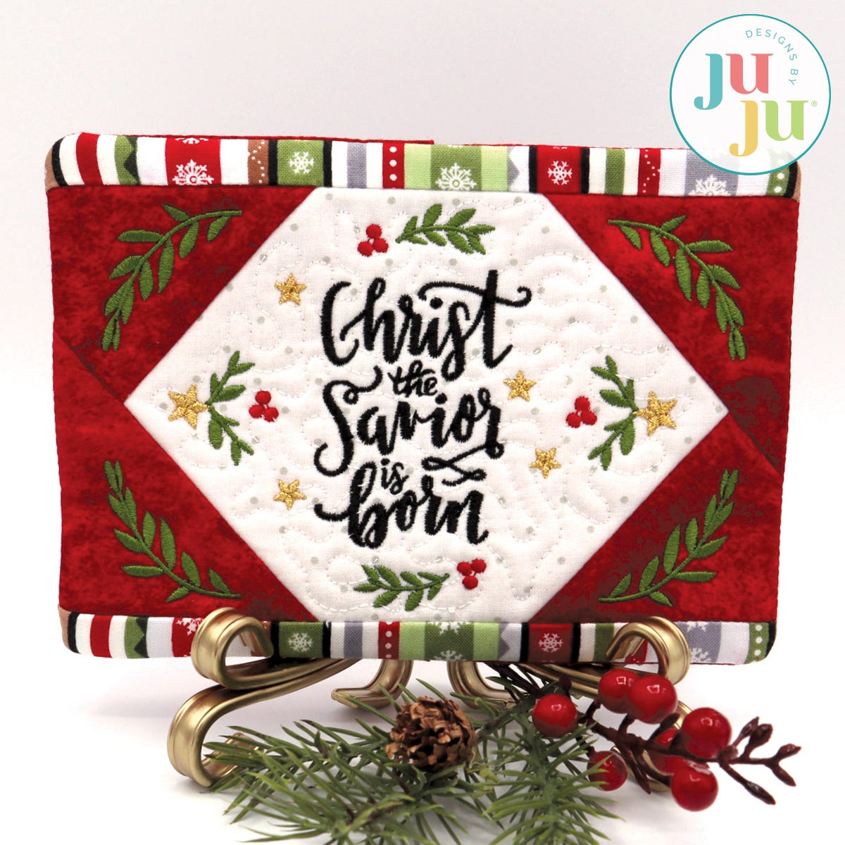 Inspirational Christmas Mug Rug - Christ Savior by Oma's Place | Machine Embroidery Designs by JuJu