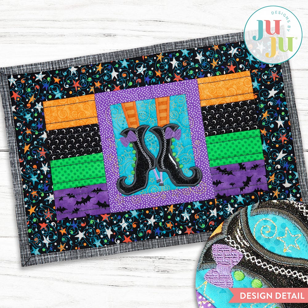 In The Hoop Modular Witch Feet Placemat Project | Machine Embroidery Designs by JuJu