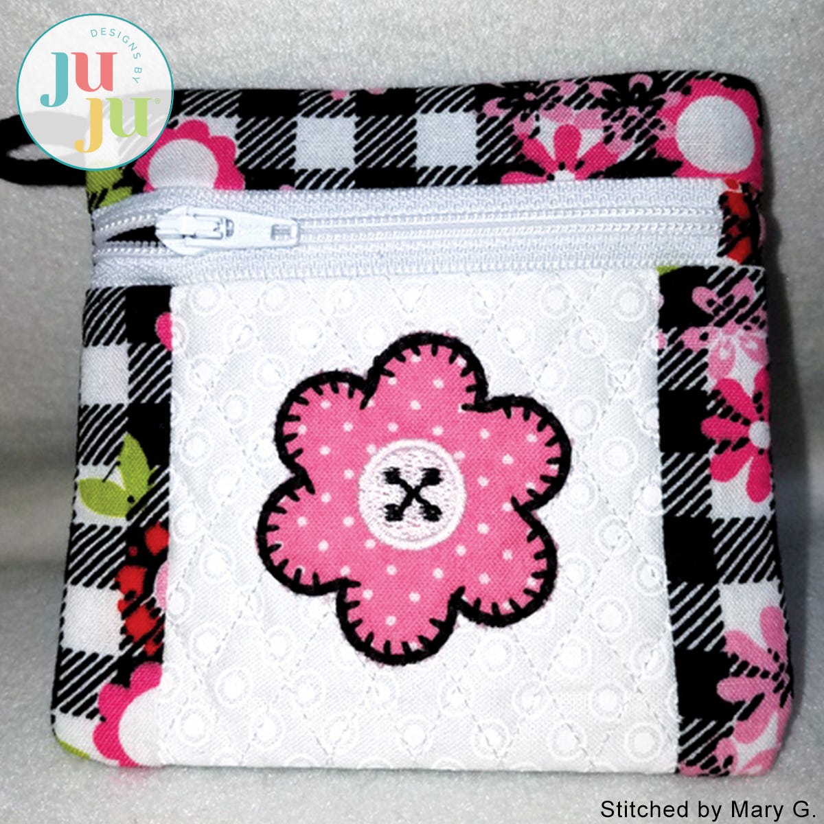 In The Hoop Zippered Applique Flower Coin Purse Project by Oma's Place | Machine Embroidery Designs by JuJu