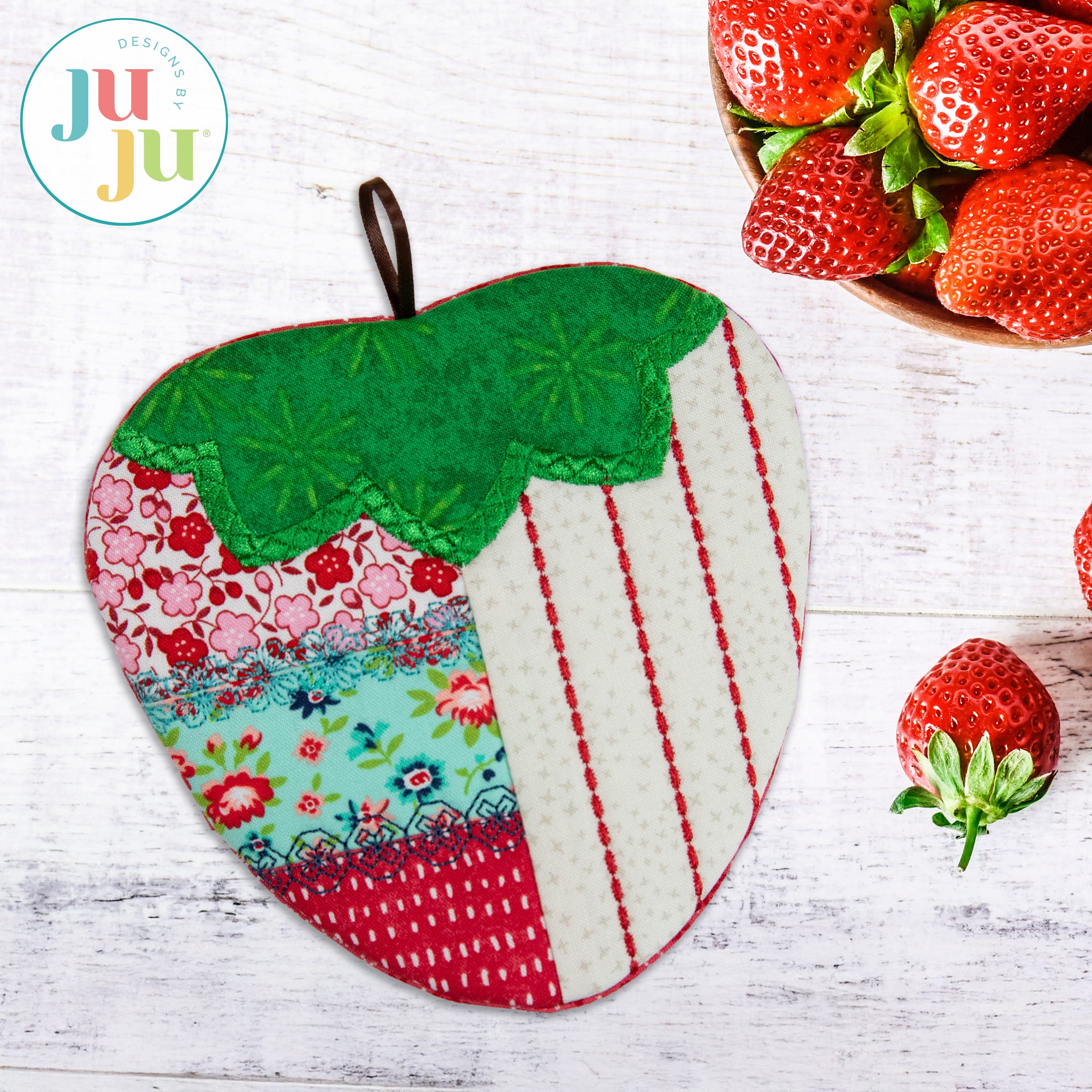 In The Hoop Strawberry Coaster & Hot Pad Project | Machine Embroidery Designs by JuJu