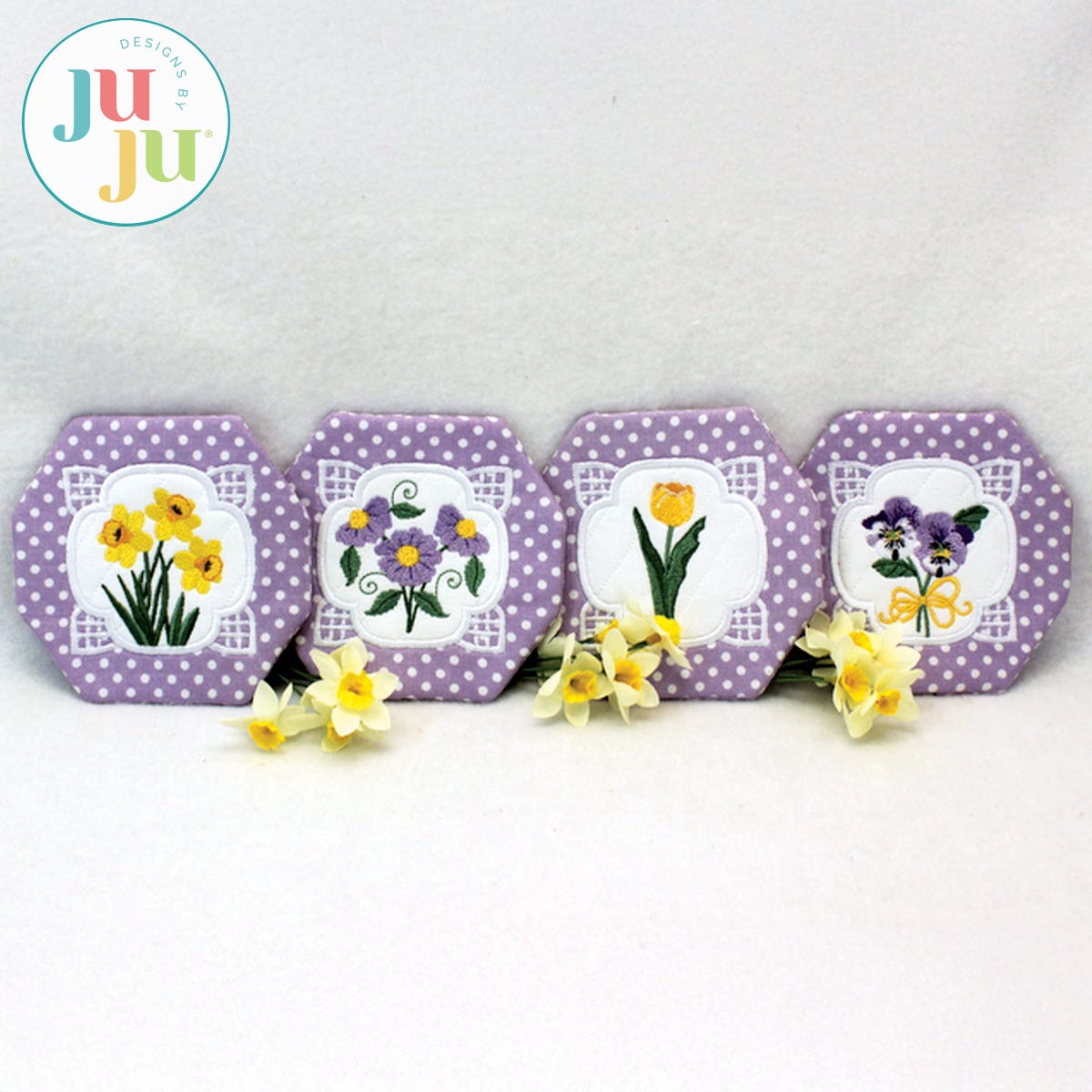 Floral Coasters by Oma's Place | Machine Embroidery Designs by JuJu