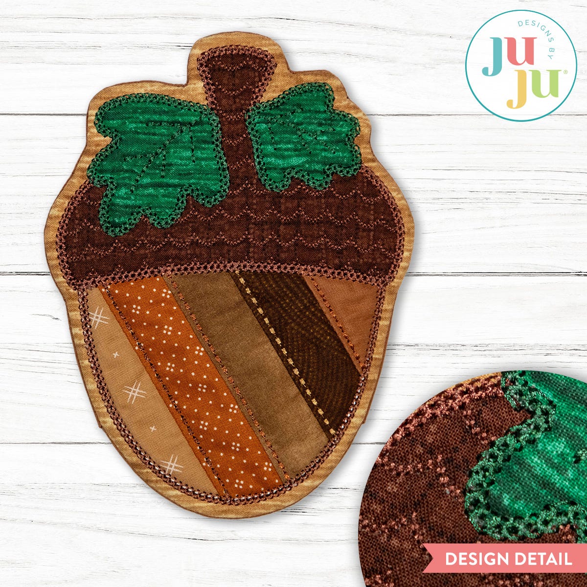 In The Hoop Striped Acorn Mug Rug Project | Machine Embroidery Designs by JuJu