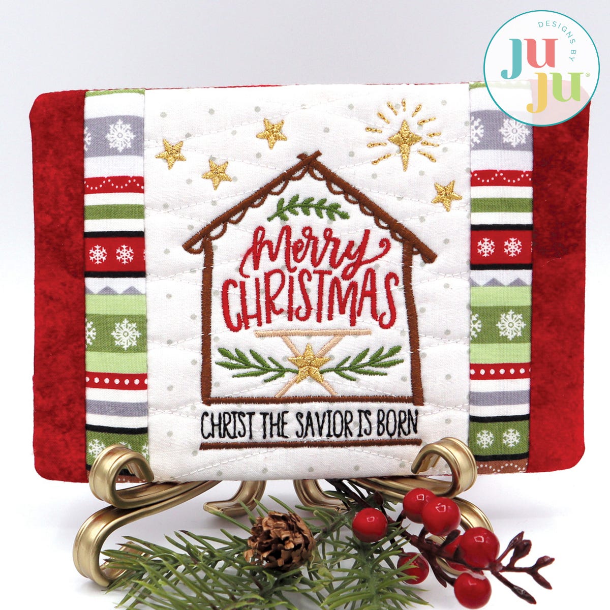 Inspirational Christmas Mug Rug - Merry Christmas Stable by Oma's Place | Machine Embroidery Designs by JuJu