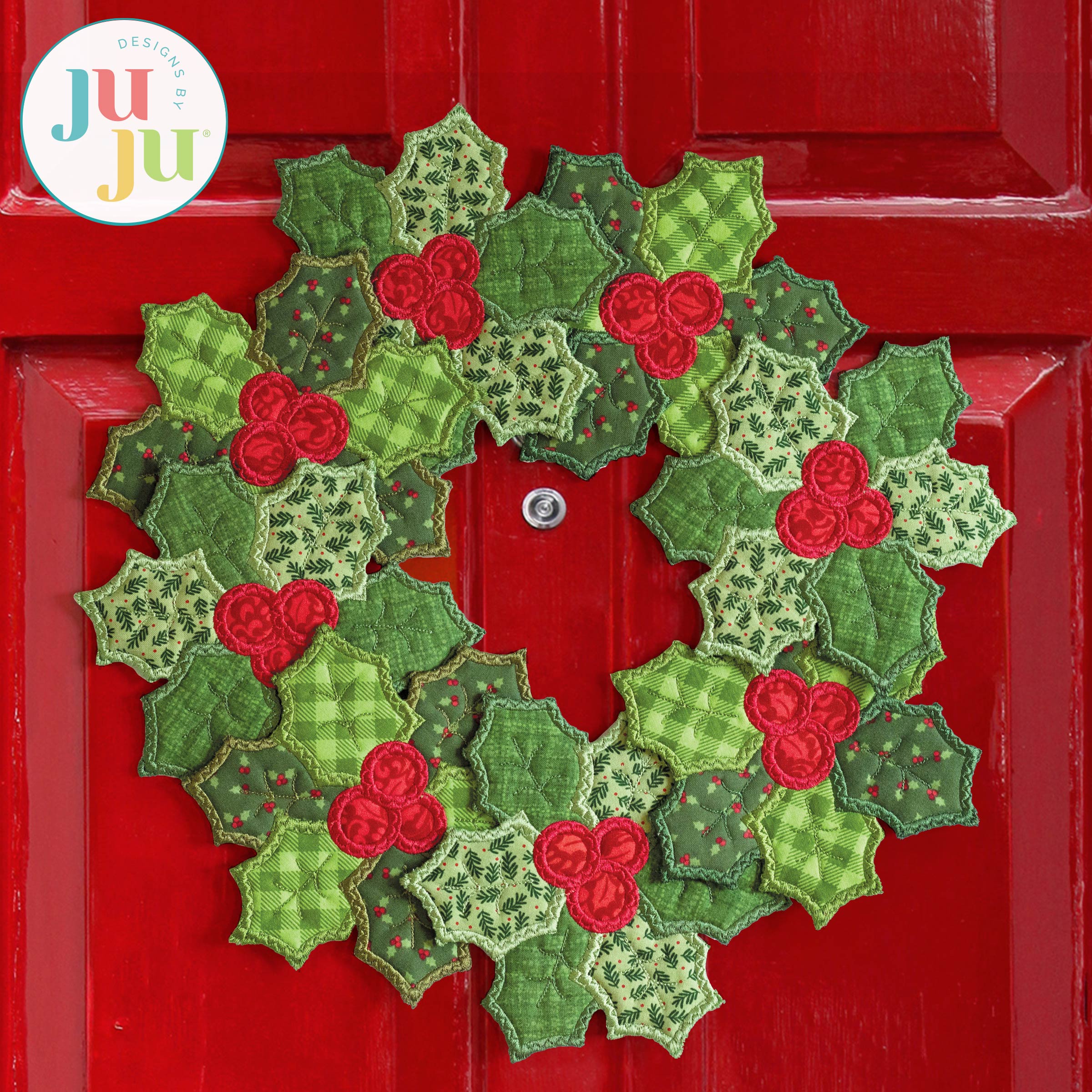 In The Hoop Christmas Holly Wreath Project | Machine Embroidery Designs by JuJu