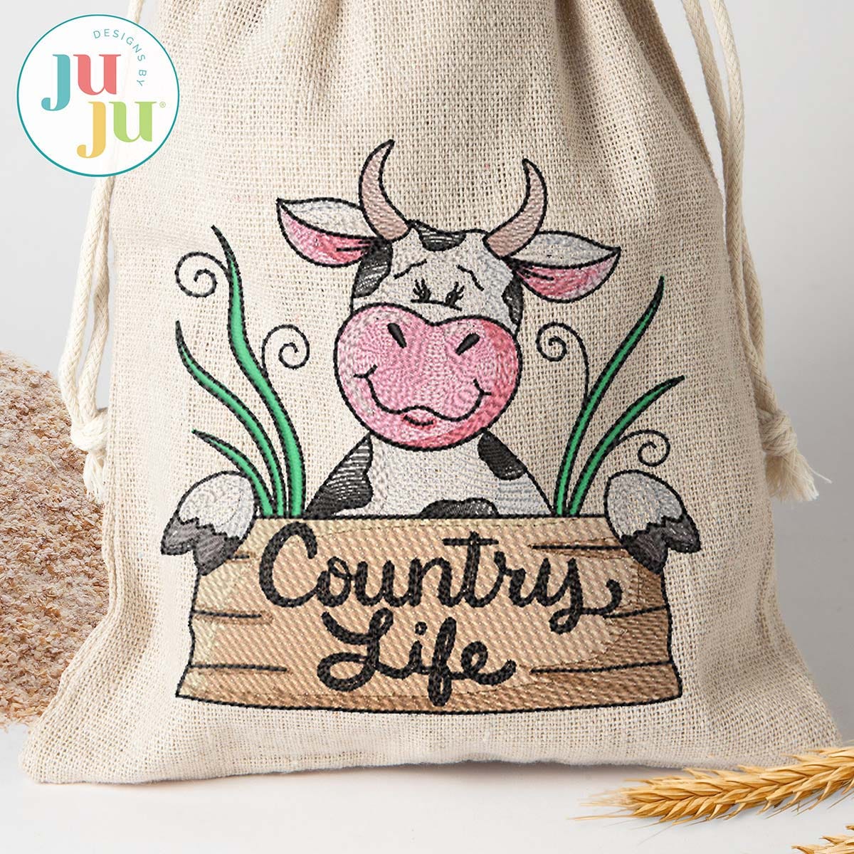 Cow Country Life Word Art Embroidery Design | Machine Embroidery Designs by JuJu