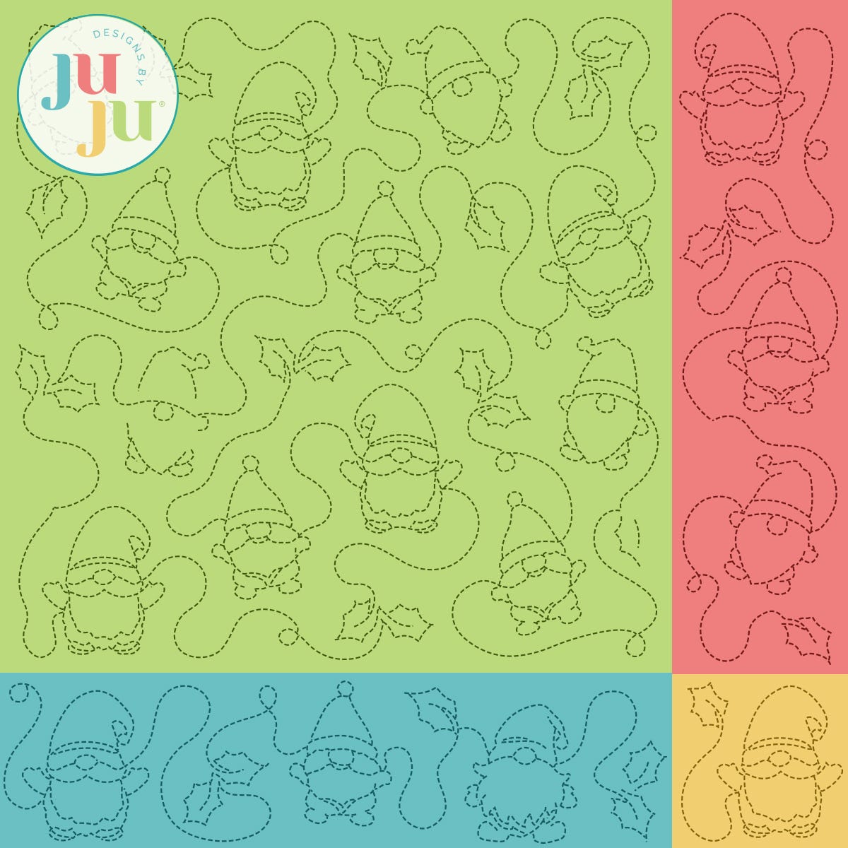 Christmas Gnomes Quilting Backdrops Design | Machine Embroidery Designs by JuJu