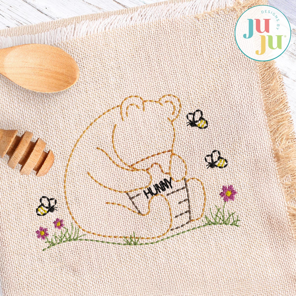 Winnie-the-Pooh Bear Honey Embroidery Design | Machine Embroidery Designs by JuJu