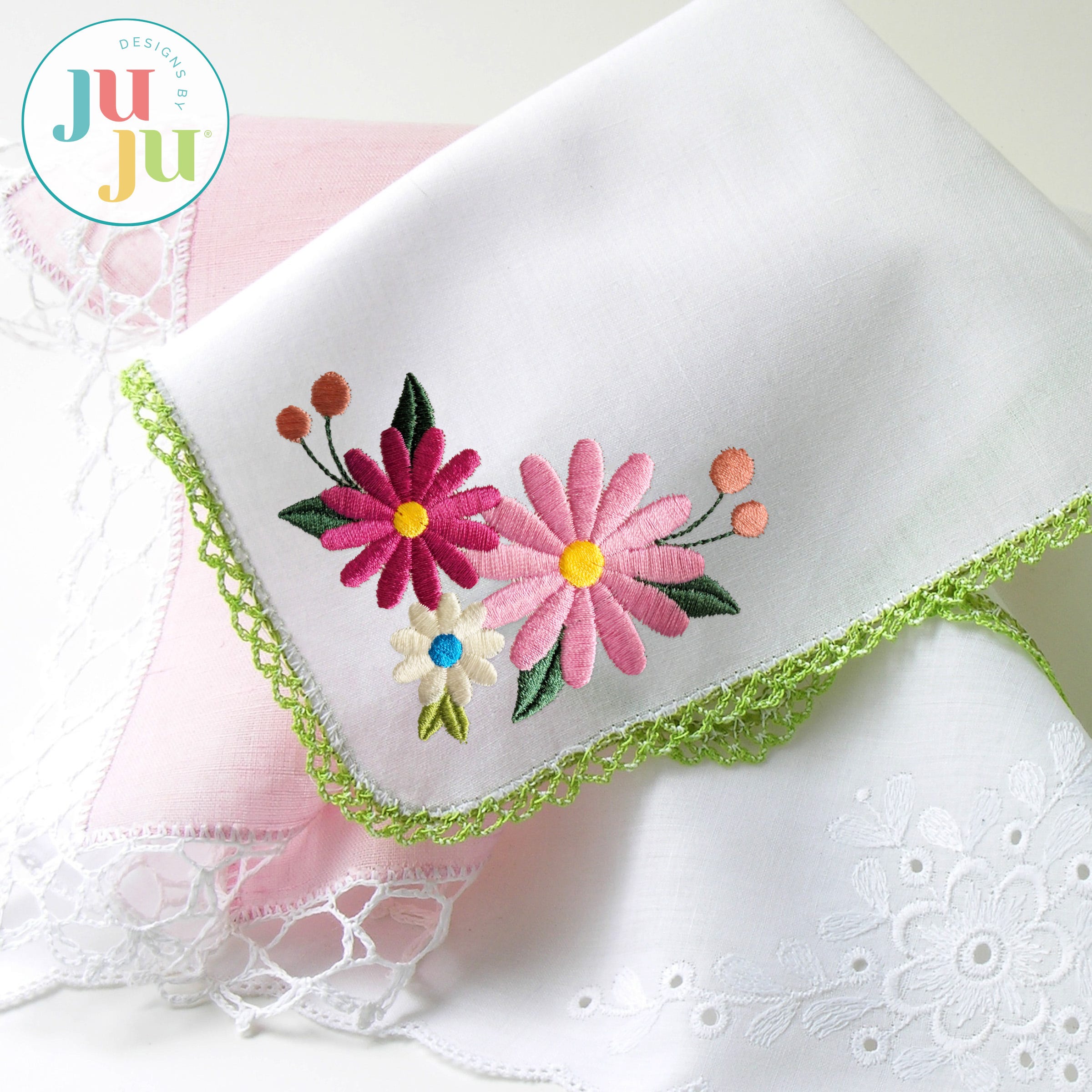 Spring Flowers Corner Embroidery Design | Machine Embroidery Designs by JuJu