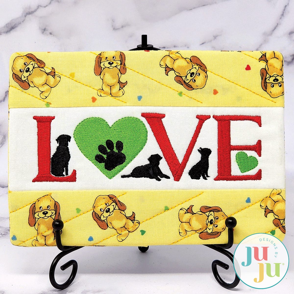 Love Dogs Mug Rug by Oma's Place | Machine Embroidery Designs by JuJu