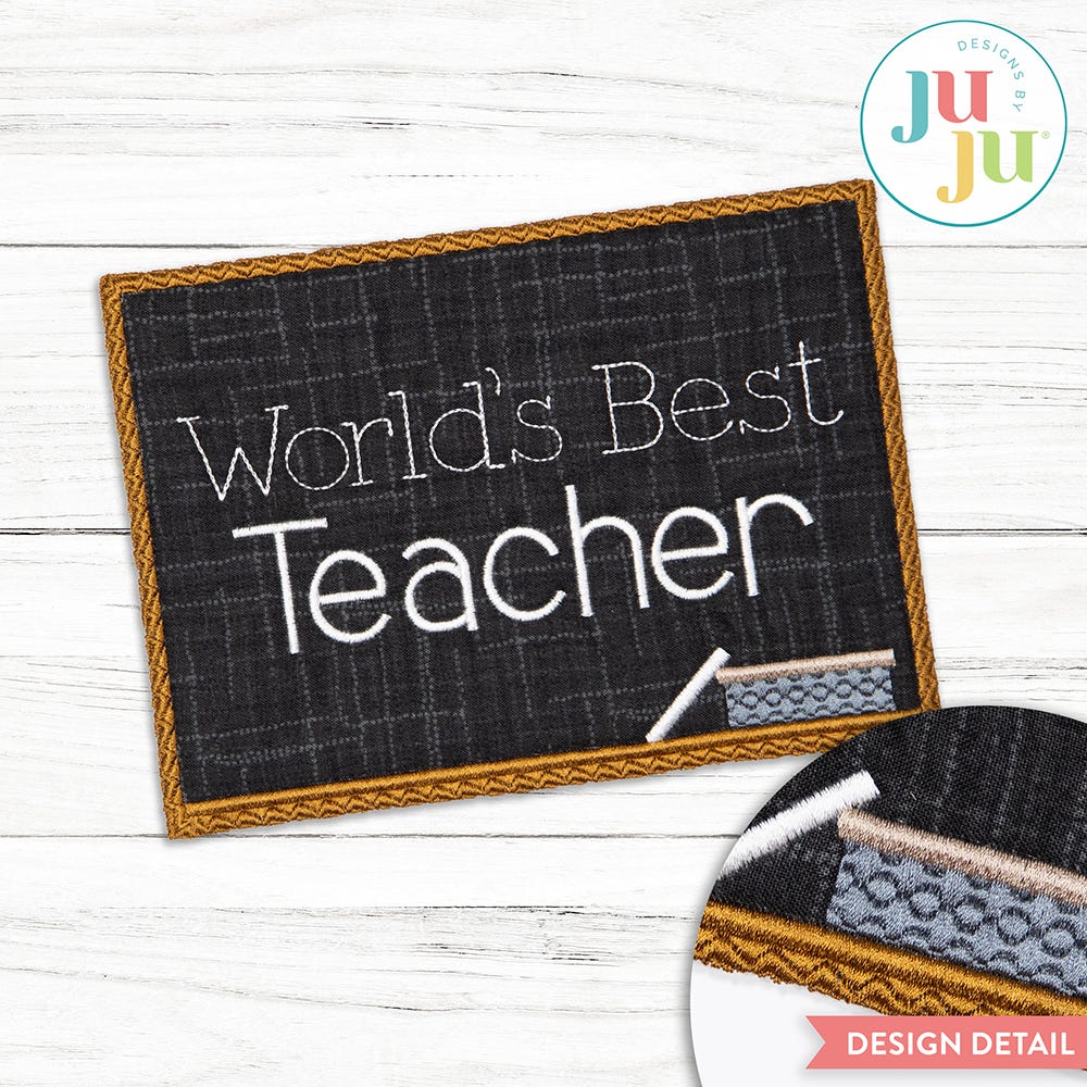 Free In The Hoop World's Best Teacher Mug Rug Project | Machine Embroidery Designs by JuJu