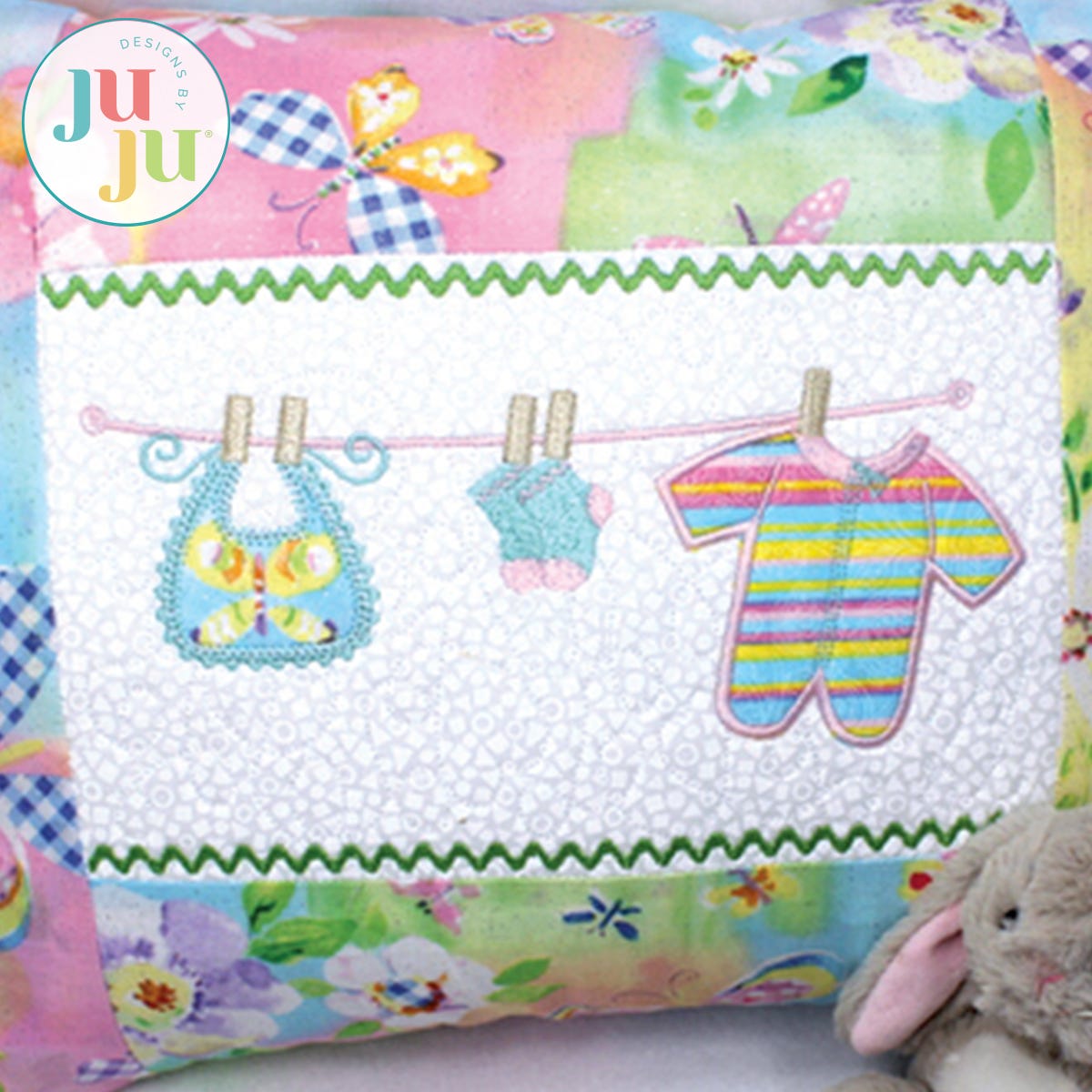 In The Hoop Clothesline Pillow Girl Project by Oma's Place | Machine Embroidery Designs by JuJu