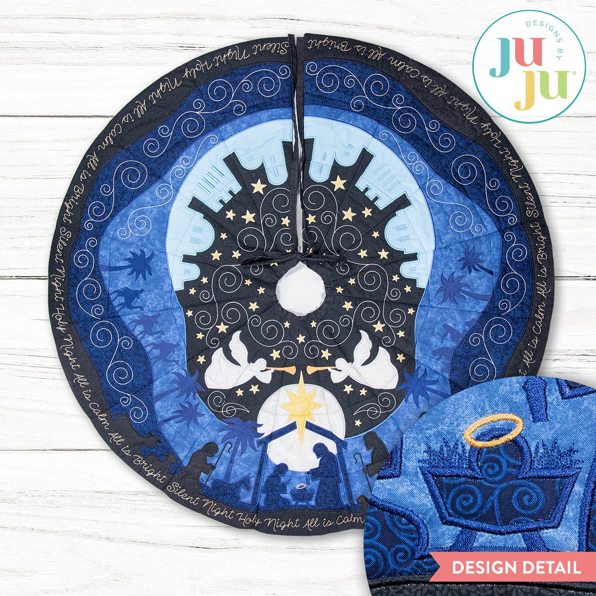 In The Hoop Silent Night Tree Skirt Project | Machine Embroidery Designs by JuJu