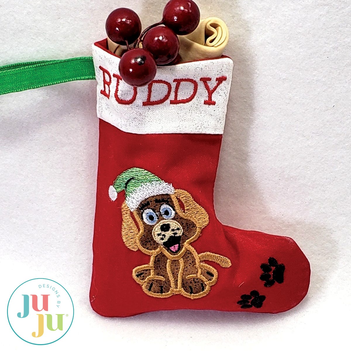 Christmas Dog Ornament Stocking by Oma's Place | Machine Embroidery Designs by JuJu